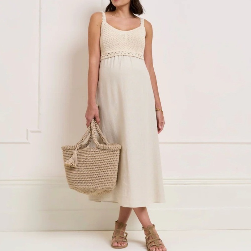 Seraphine Woven Dress with Crochet Ecru Beige US 2 Maternity Nursing NWT